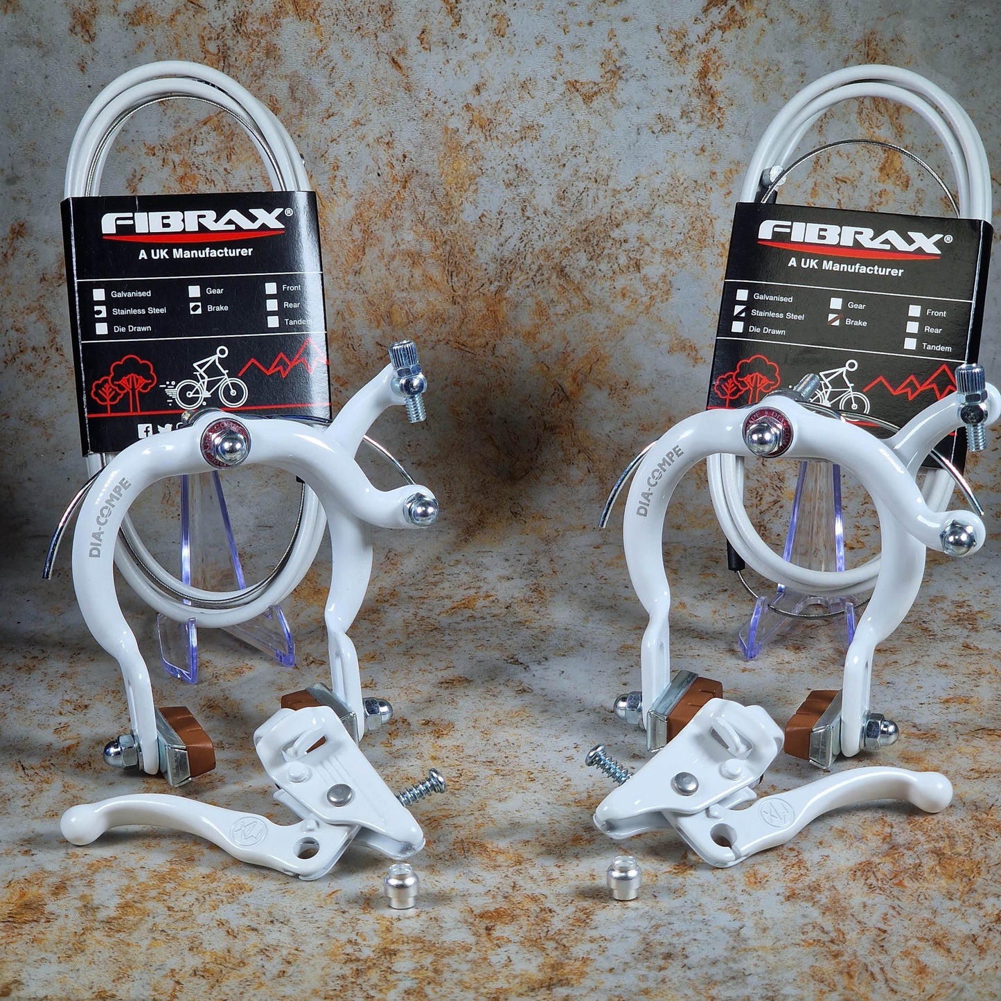 Dia-Compe Old School BMX Dia-Compe MX890 / Tech III Complete Brake Set White with Powerglide Cables