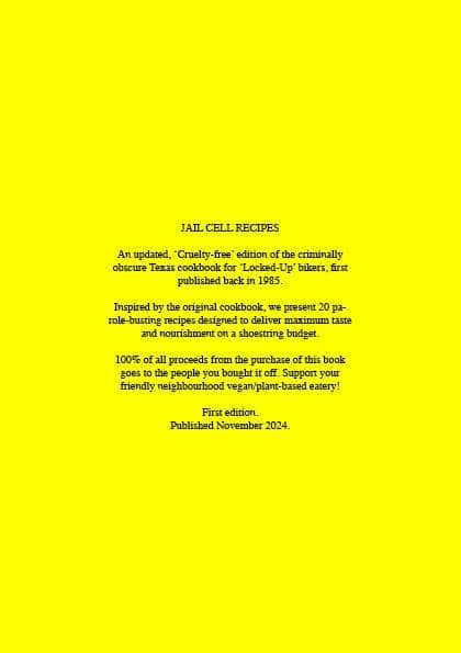 First Strike Records Misc Jail Cell Recipes A5 Vegan Cook Book