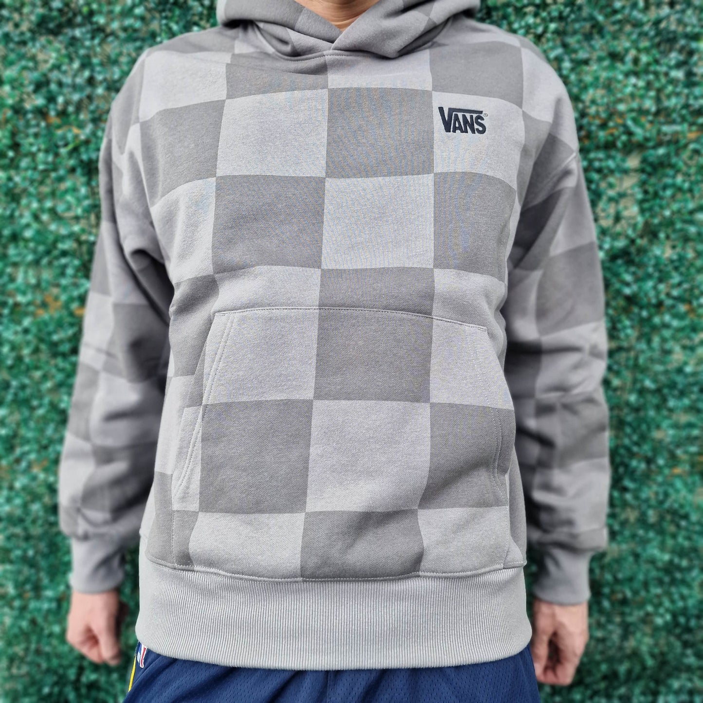 Vans Clothing & Shoes Vans Tonal Check Stretch Log Hoody Grey Checkerboard
