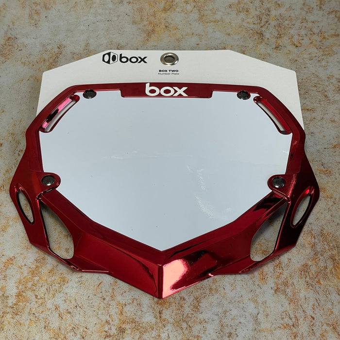 Box BMX Racing Red / Large Box Phase 1 Chrome Number Plate with Name and Number