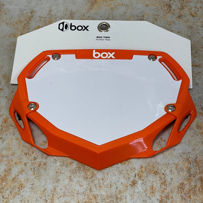 Box BMX Racing Orange Box Phase 1 Number Plate Small with Number and Name