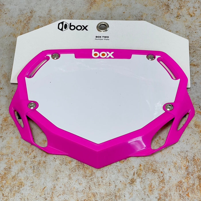Box BMX Racing Pink Box Phase 1 Number Plate Small with Number and Name