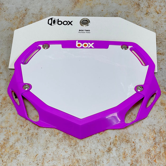 Box BMX Racing Purple Box Phase 1 Number Plate Small with Number and Name
