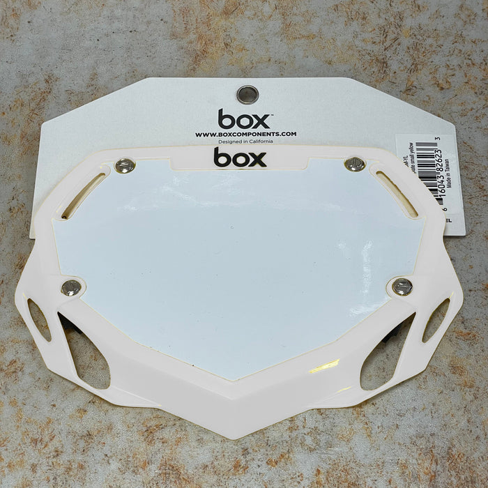 Box BMX Racing White Box Phase 1 Number Plate Small with Number and Name