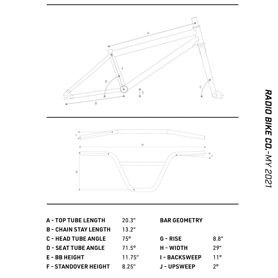 Radio BMX Bikes Radio 2021 Evol Bike 20.3 TT Bike Matt Sky Blue