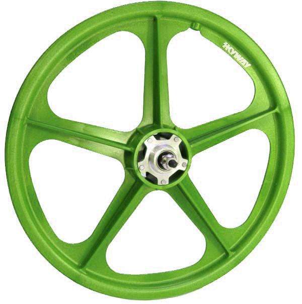 Skyway Old School BMX Green Skyway Tuff II Mag Silver Alloy Flange Wheels 20 Inch Pair Front and Rear
