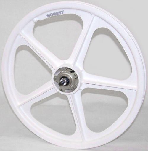 Skyway Old School BMX White Skyway Tuff II Mag Silver Alloy Flange Wheels 20 Inch Pair Front and Rear