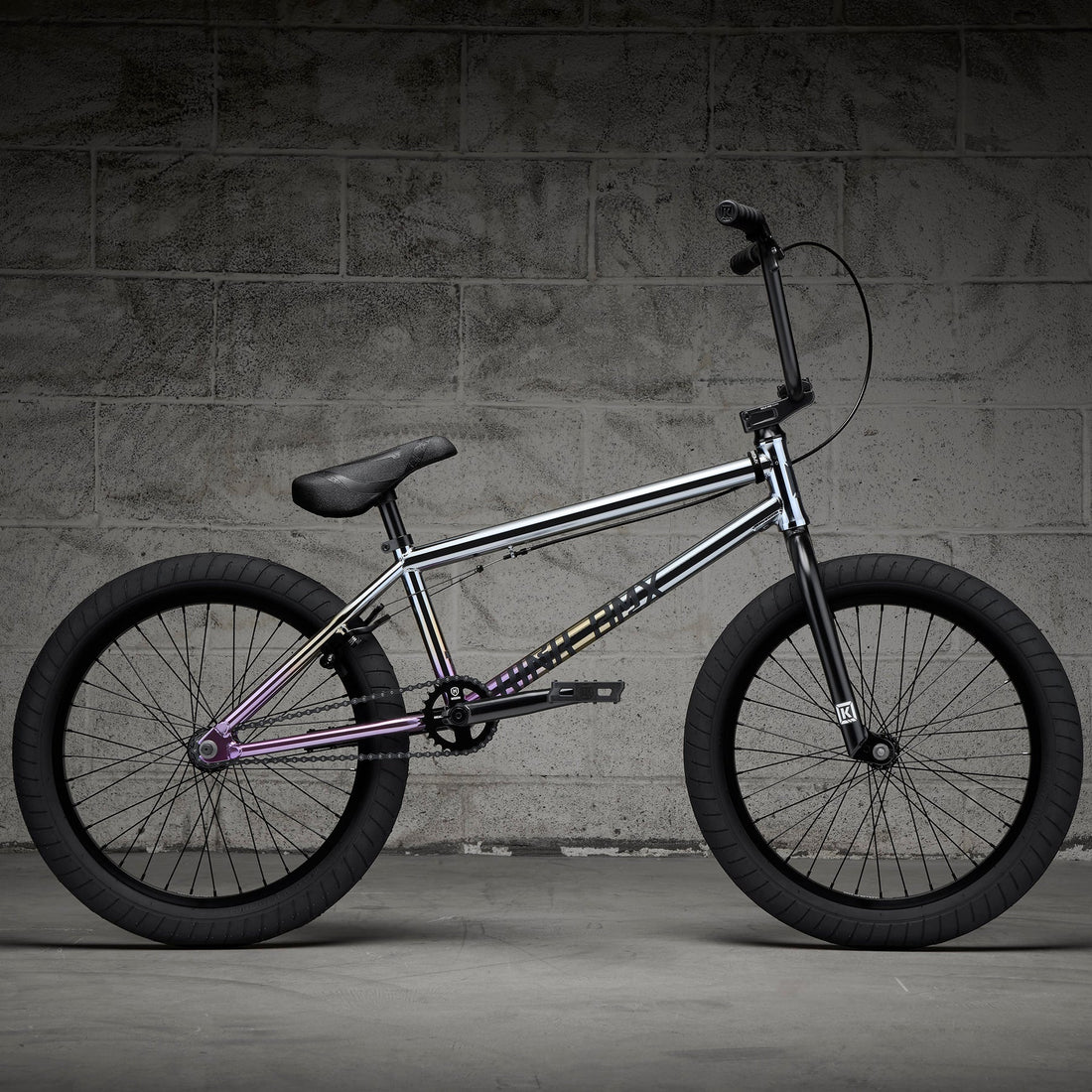 Kink Launch 2027 BMX bike in limited edition Liquid Chrome, side view