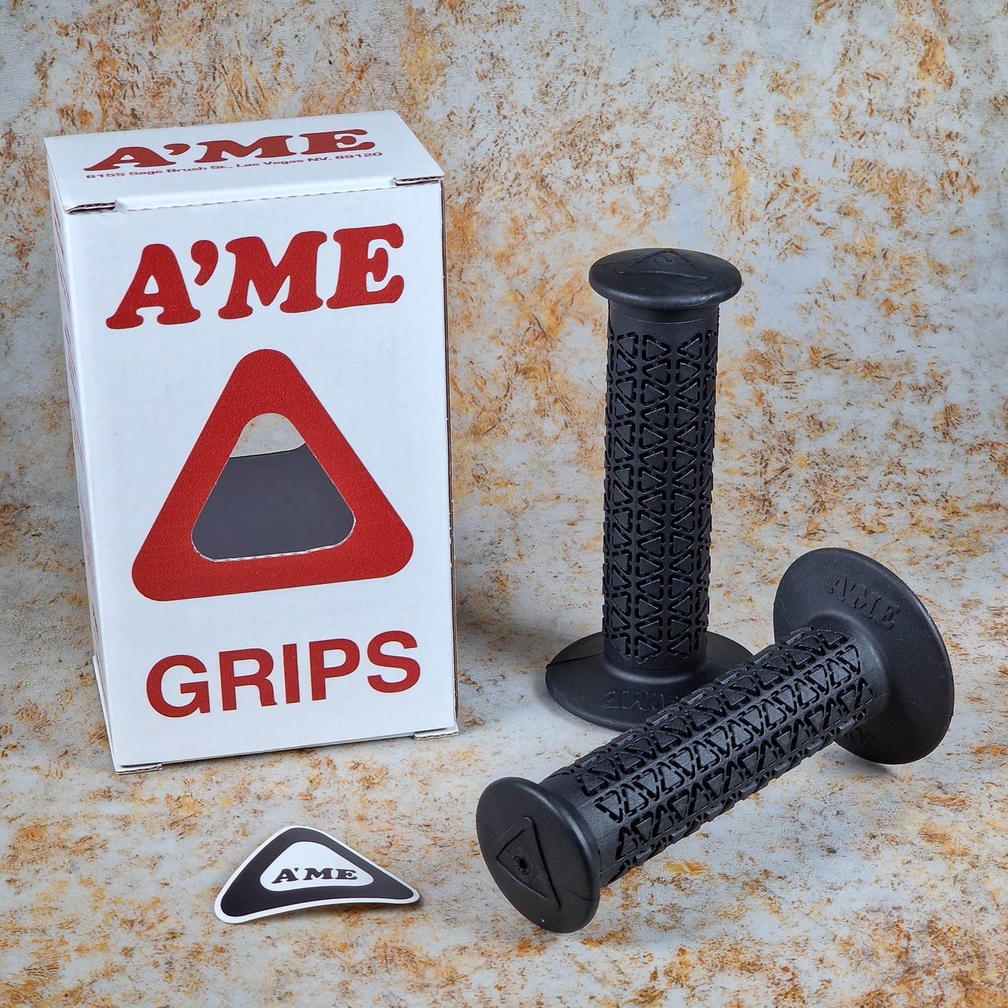 A'ME Old School BMX Black A'ME BMX Double Bubble Font Round Grips with Box
