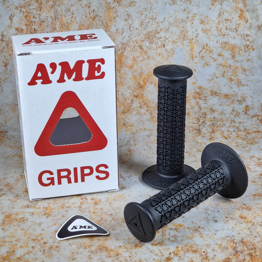 A'ME Old School BMX Black A'ME BMX Double Bubble Font Round Grips with Box