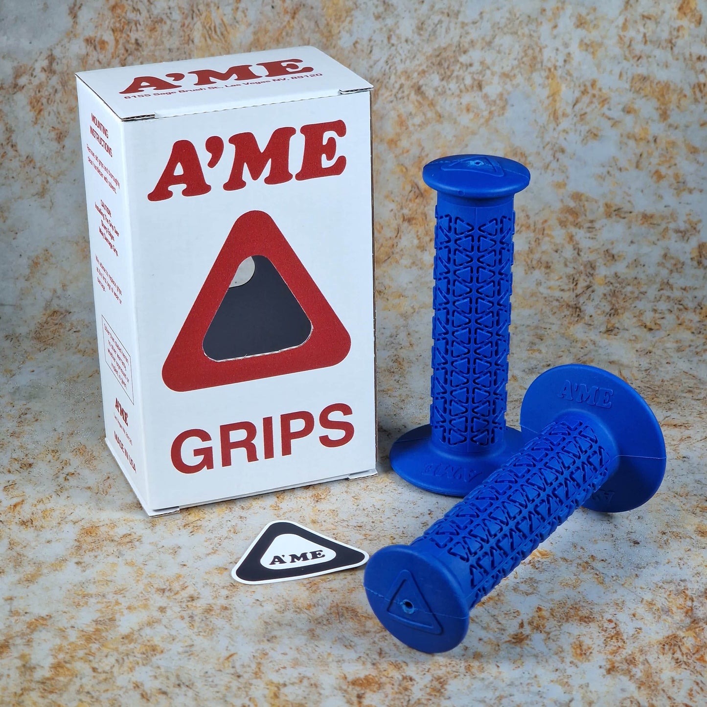A'ME Old School BMX Blue A'ME BMX Double Bubble Font Round Grips with Box