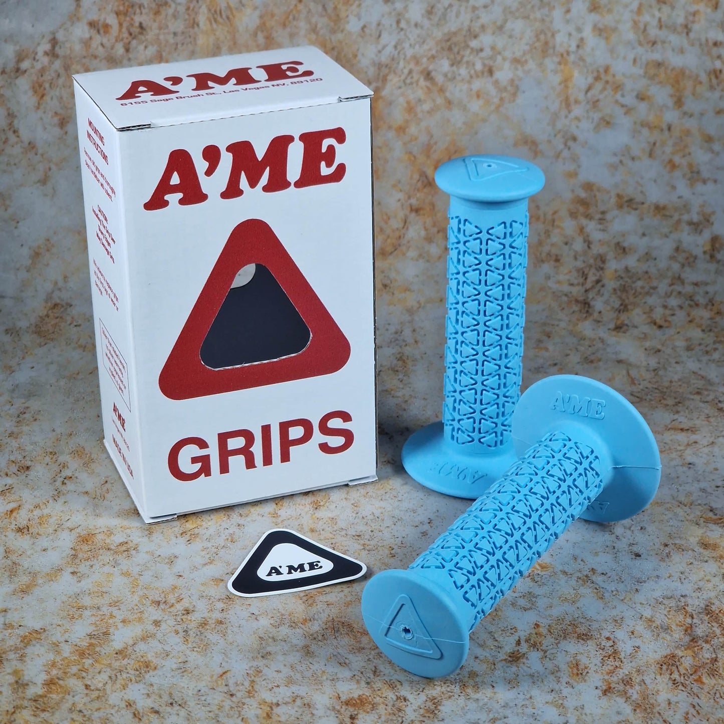 A'ME Old School BMX Light Blue A'ME BMX Double Bubble Font Round Grips with Box