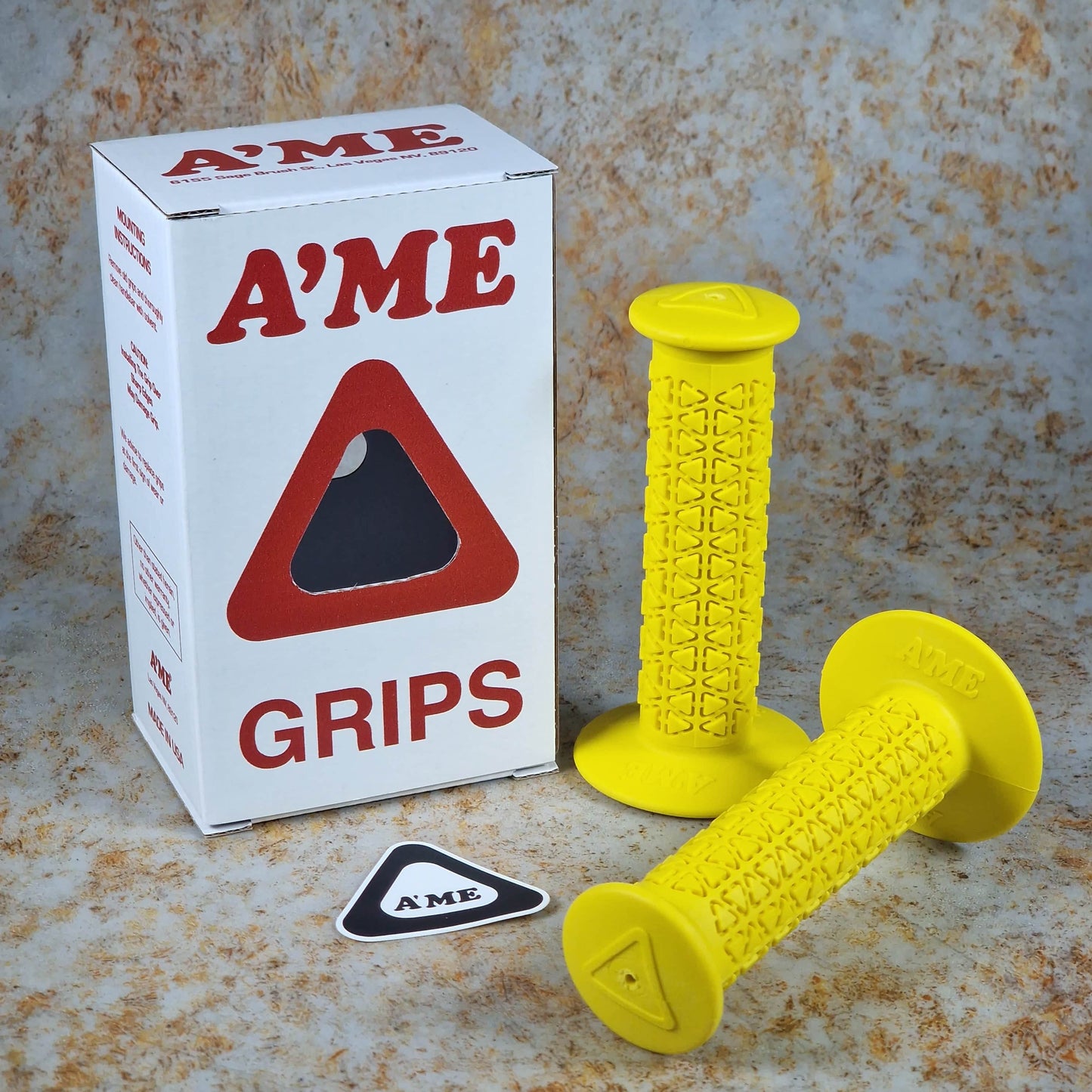 A'ME Old School BMX Yellow A'ME BMX Double Bubble Font Round Grips with Box