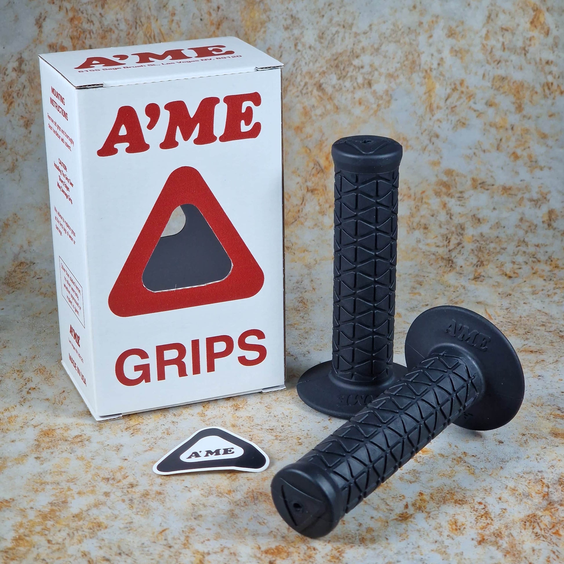 A'ME Old School BMX Black A'ME BMX Double Bubble Font Tri Grips with Box