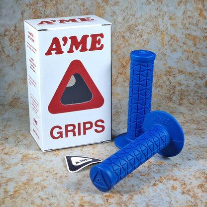 A'ME Old School BMX Blue A'ME BMX Double Bubble Font Tri Grips with Box