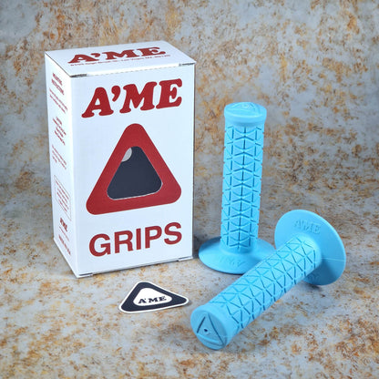 A'ME Old School BMX Light Blue A'ME BMX Double Bubble Font Tri Grips with Box
