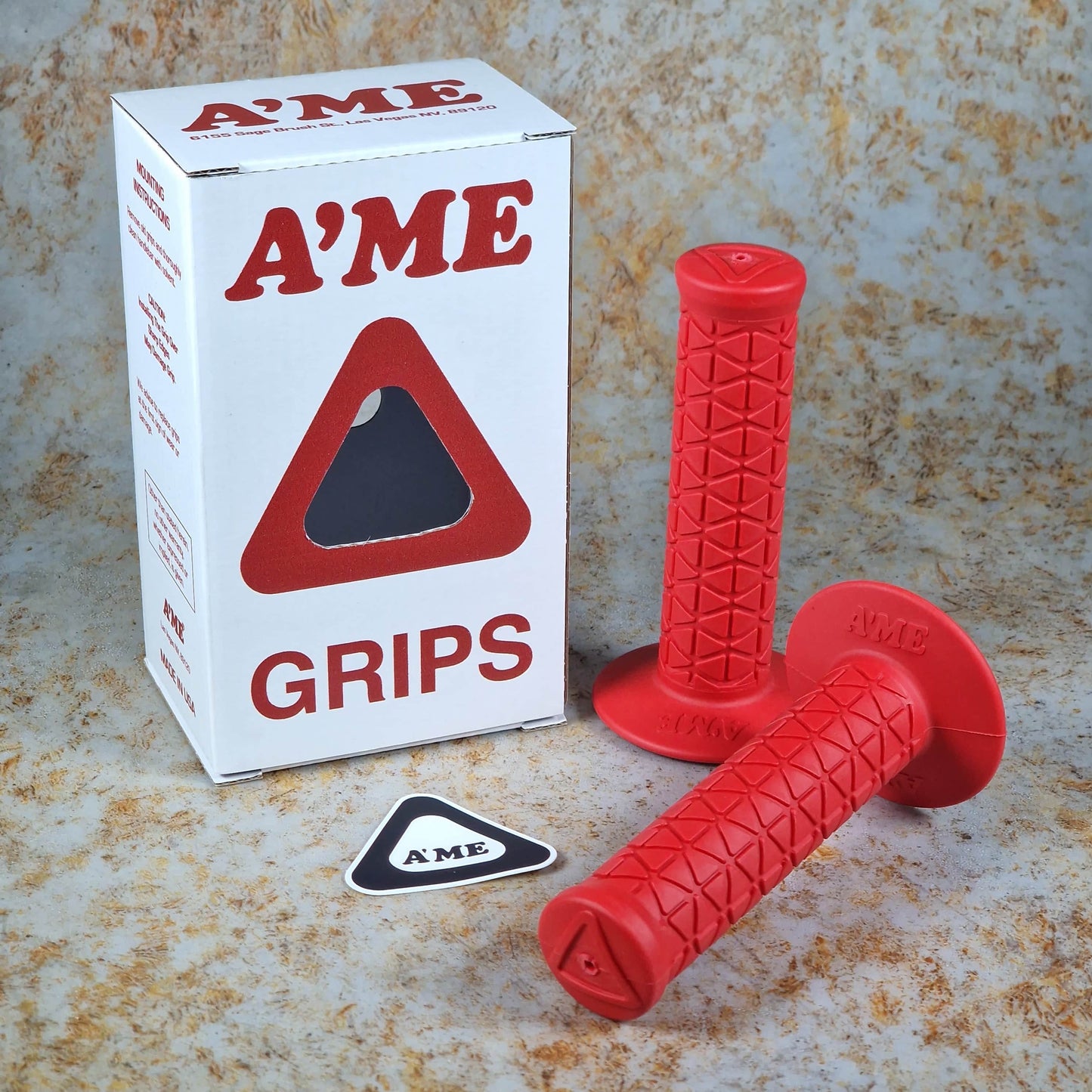 A'ME Old School BMX Red A'ME BMX Double Bubble Font Tri Grips with Box