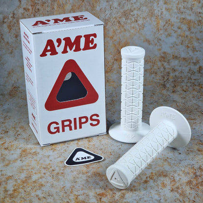 A'ME Old School BMX White A'ME BMX Double Bubble Font Tri Grips with Box