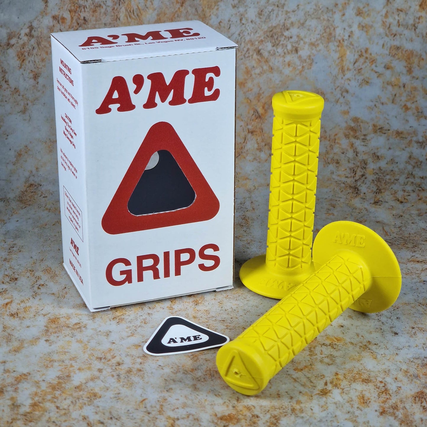 A'ME Old School BMX Yellow A'ME BMX Double Bubble Font Tri Grips with Box
