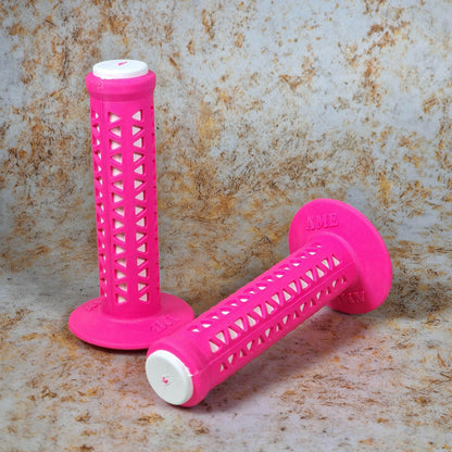 A'ME Old School BMX Fluorescent Pink over White A'ME BMX Unitron Grips