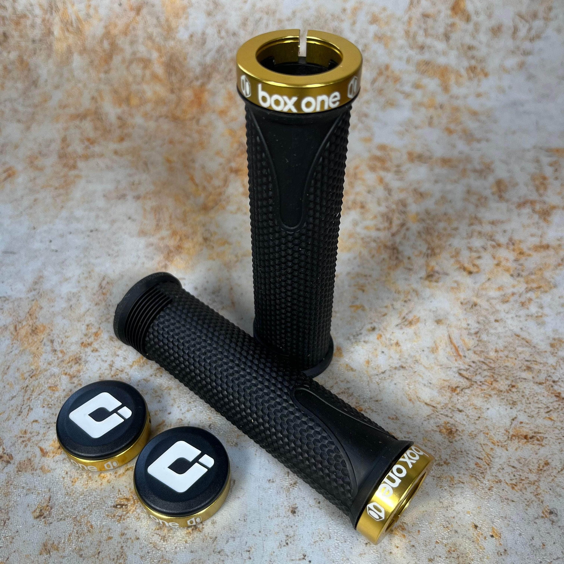 Box x ODI Hex Clamp-On BMX Grips Black Gold Alans BMX