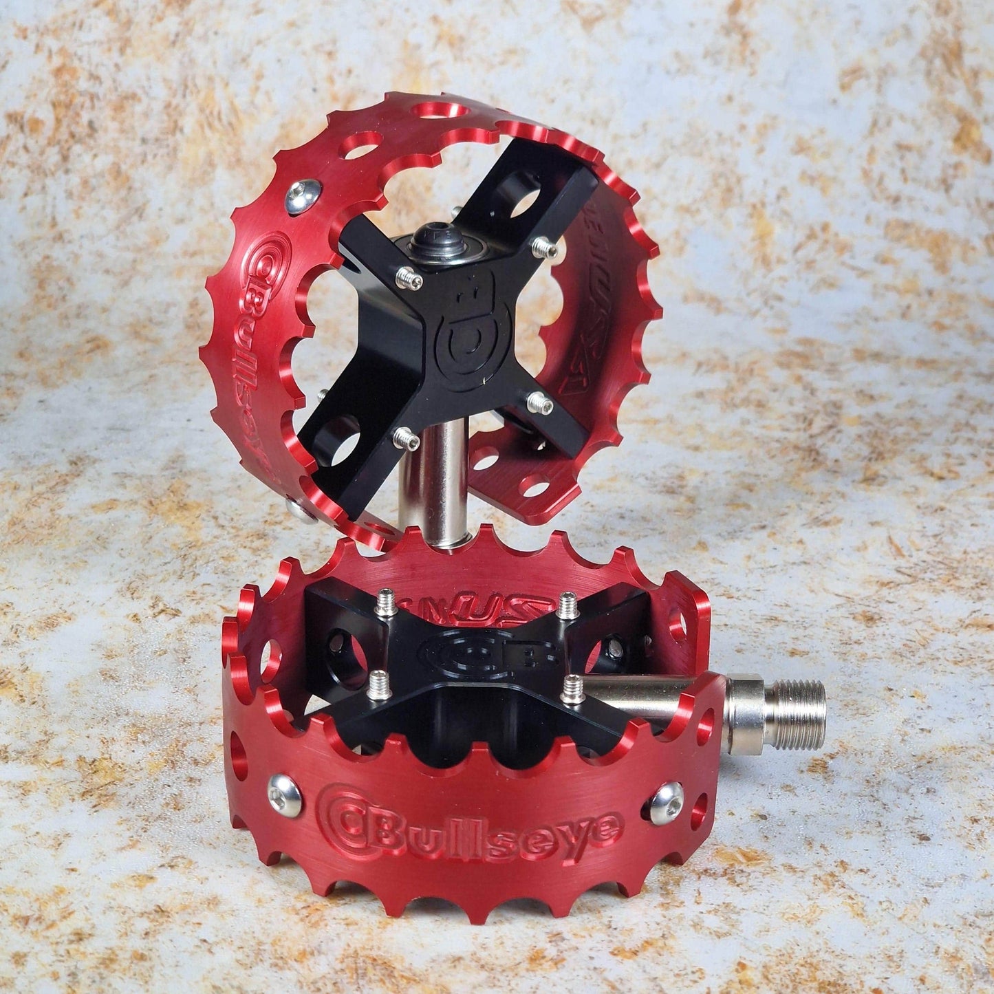 Bullseye Old School BMX Black w/ Red Cages Bullseye Pro X Round Pedals