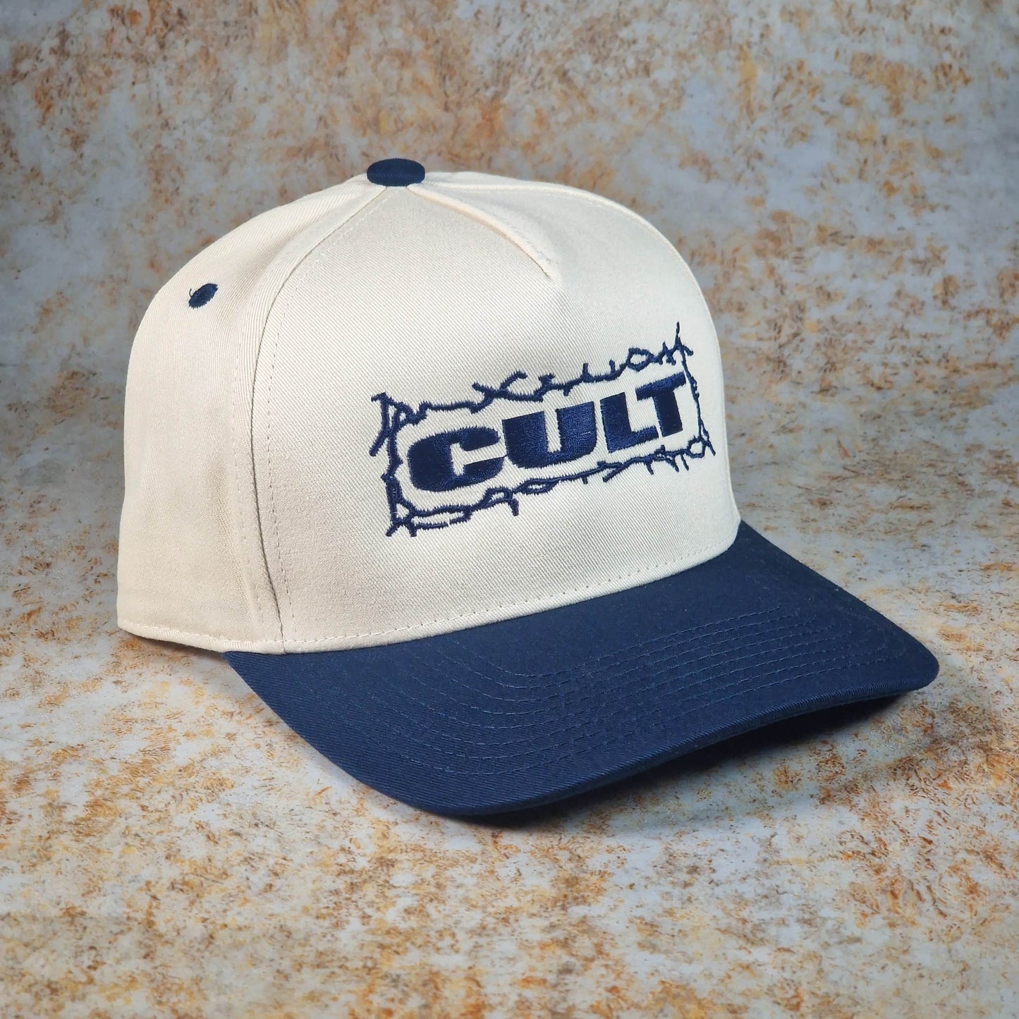 Cult Clothing & Shoes Cream/Navy Cult Bolts Snapback Cap Cream