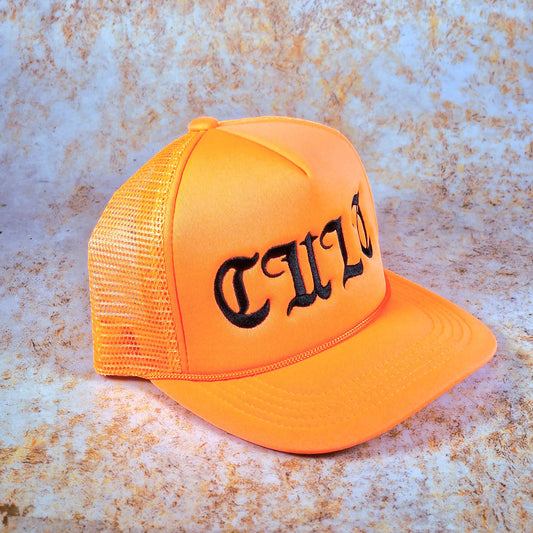 Cult Clothing & Shoes Orange Cult Old English Trucker Cap Orange