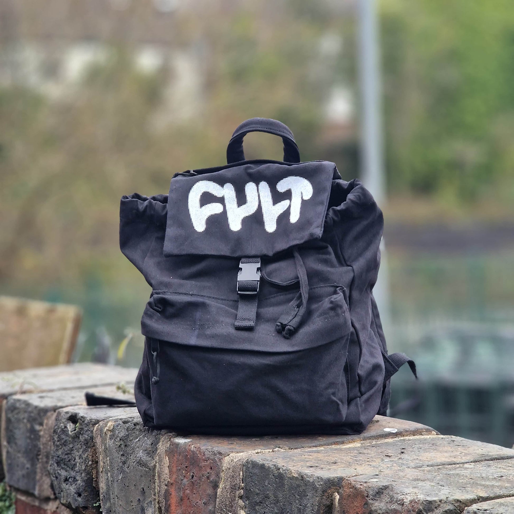 Cult Clothing & Shoes Black Cult Thick Logo Stash Backpack Black