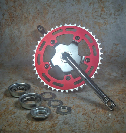 Darxide Old School BMX Red Darxide Complete Old School One Piece Crank Drivetrain Kit