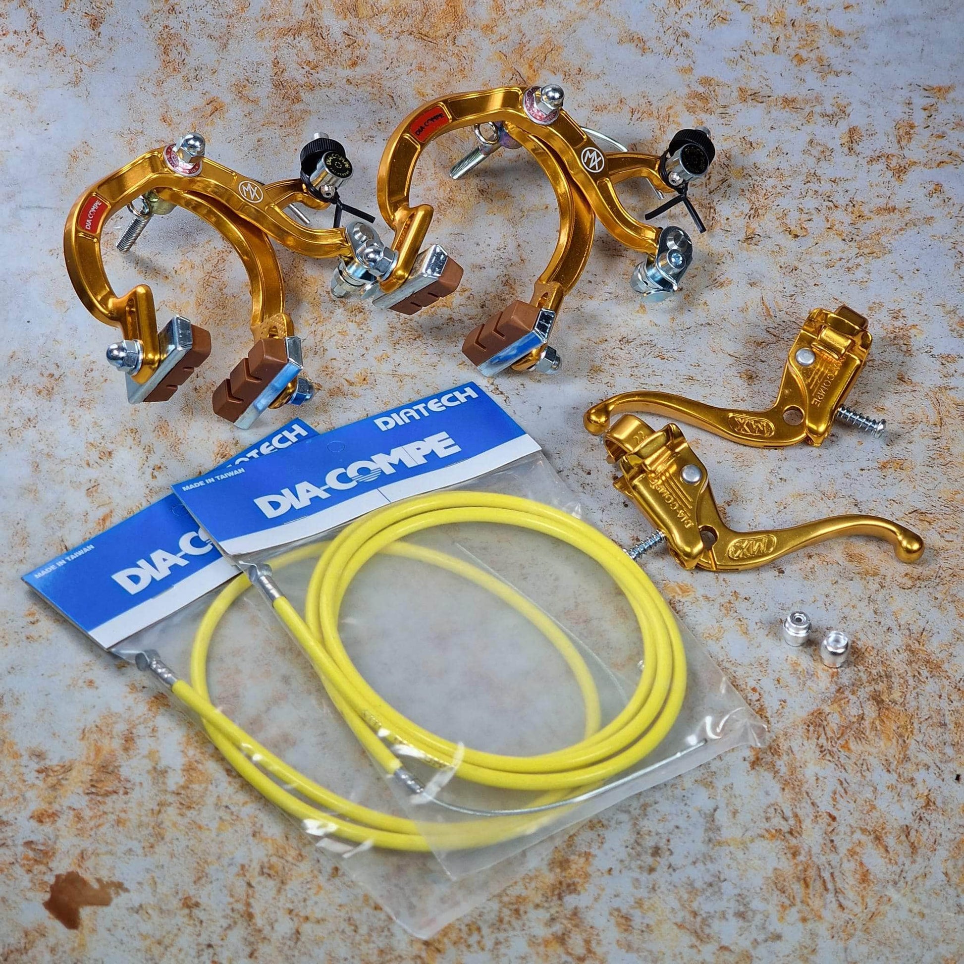 Dia-Compe MX-1000 Tech-4 Complete BMX Brake Set Gold Alans BMX