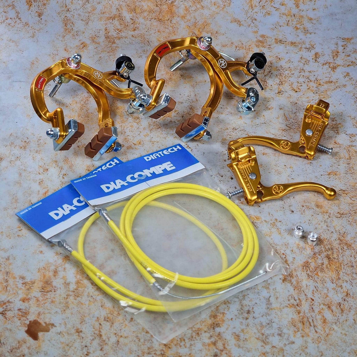 Dia-Compe Old School BMX Dia-Compe MX1000 / Tech-IIII Gold Complete Brake Set with Dia-Compe Cables