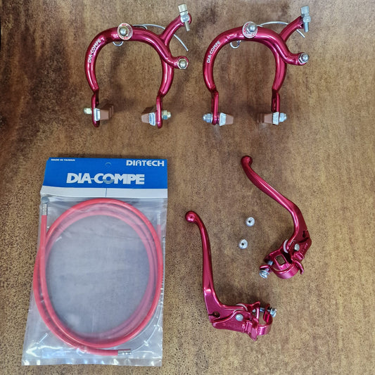 Dia-Compe Old School BMX Dia-Compe MX890 / 132MT45 Complete Brake Kit Red