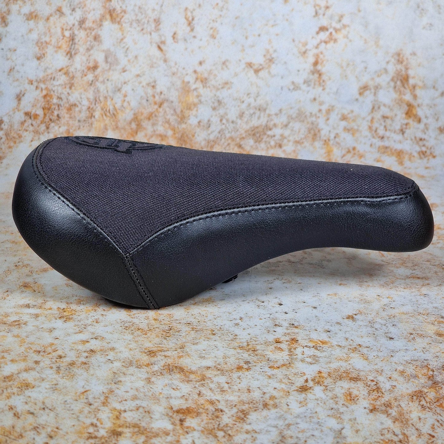 Federal BMX Parts Federal Mid Stealth Logo Seat Black with Faux Leather Panels and Black Embroidery