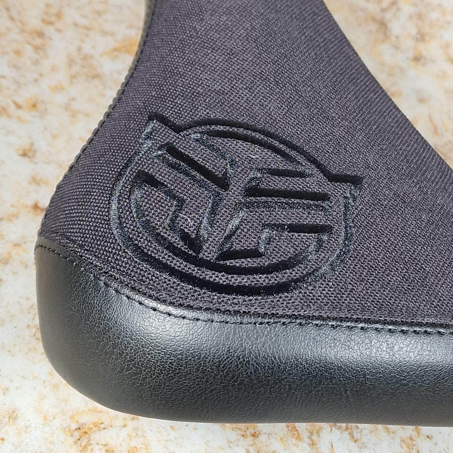 Federal BMX Parts Federal Mid Stealth Logo Seat Black with Faux Leather Panels and Black Embroidery