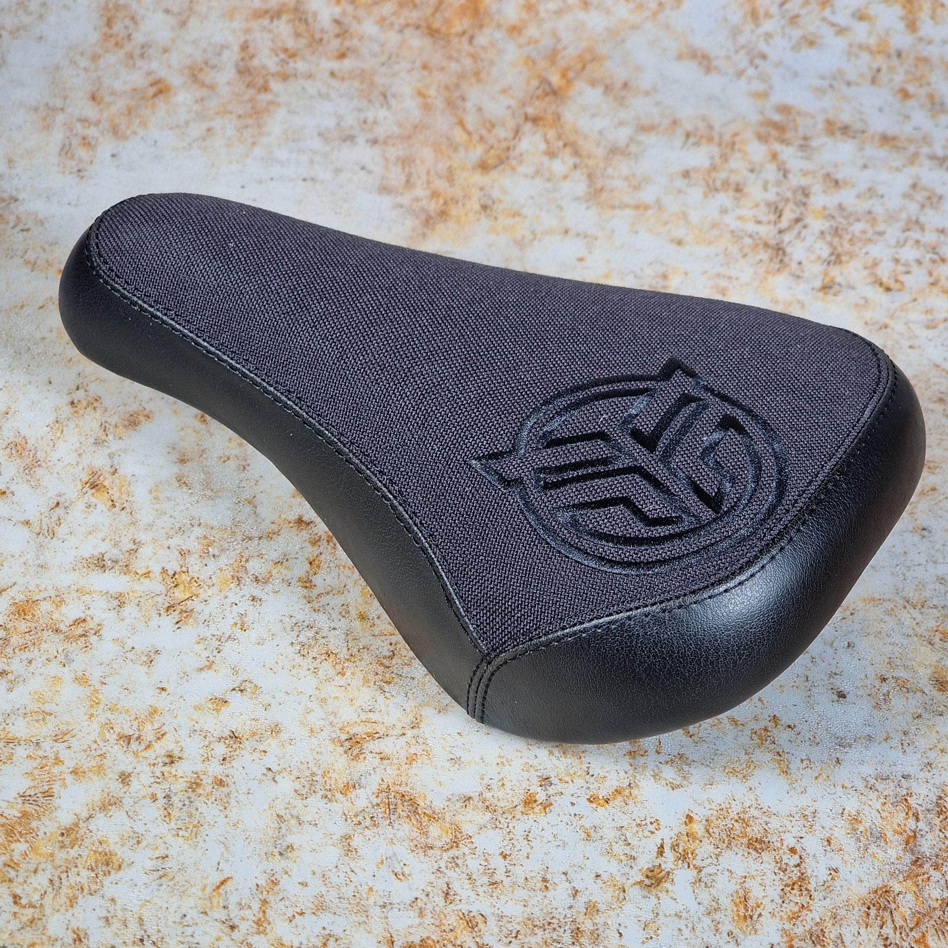 Federal BMX Parts Federal Mid Stealth Logo Seat Black with Faux Leather Panels and Black Embroidery