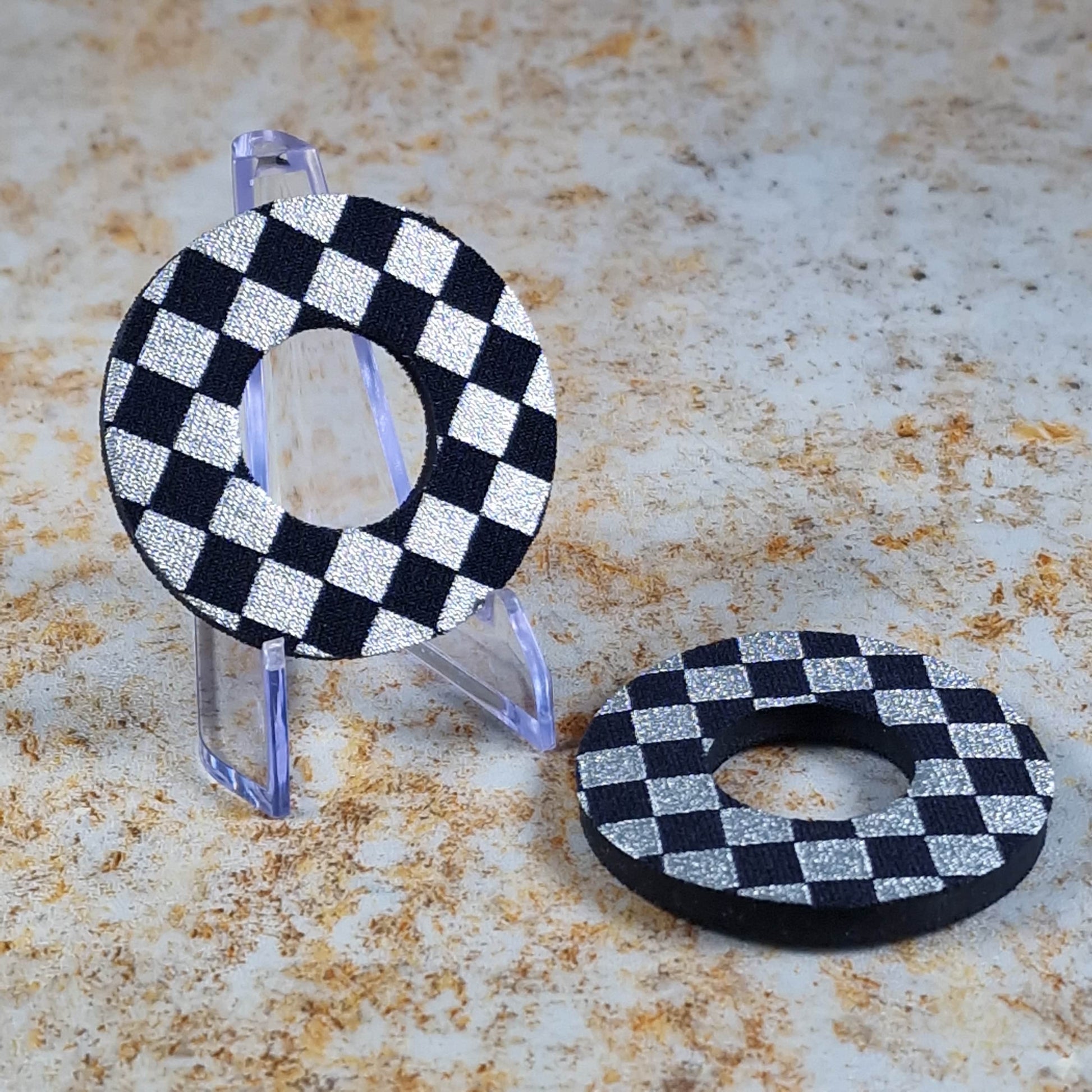 Flite Old School BMX Black/Chrome Flite Grip Donuts Anodised Checkers