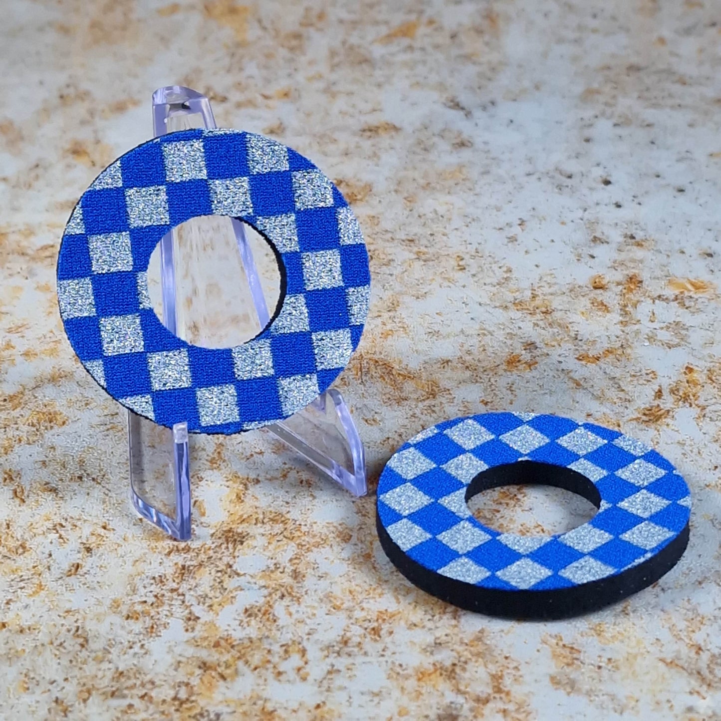 Flite Old School BMX Blue/Chrome Flite Grip Donuts Anodised Checkers