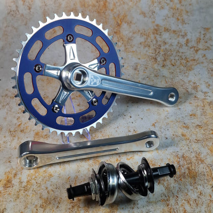 Genetic Old School BMX Blue Chainring Genetic Retro 3 Piece Square Taper BMX Chainset with BB
