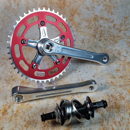 Genetic Old School BMX Red Chainring Genetic Retro 3 Piece Square Taper BMX Chainset with BB