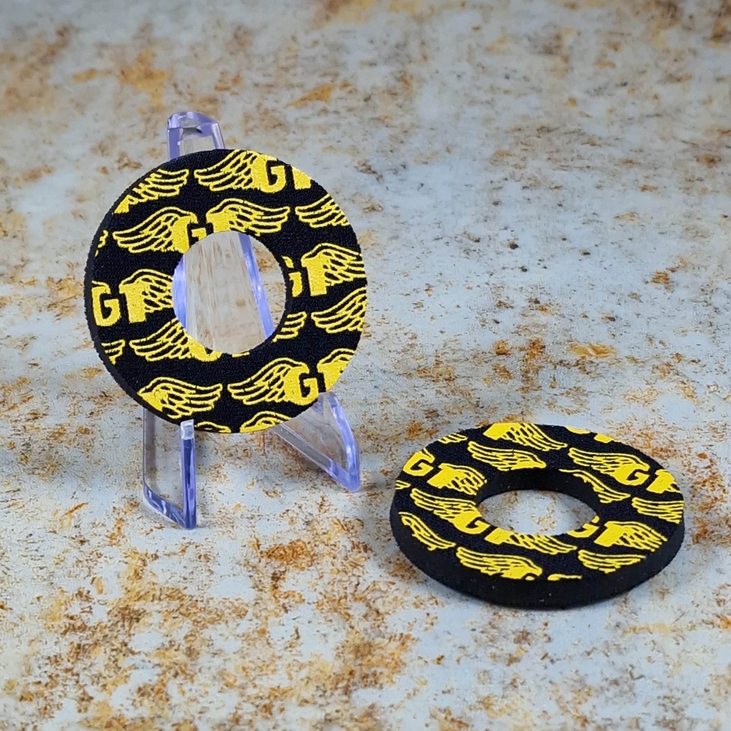 Flite Old School BMX Black/Yellow GT Wings Grip Donuts by Flite