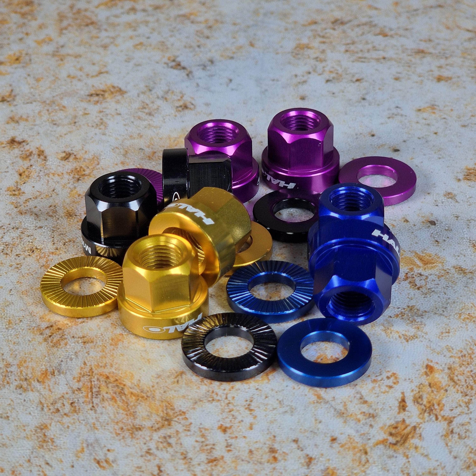 Halo BMX Parts Halo Alloy A-Nuts Coloured Axle Nuts Pair