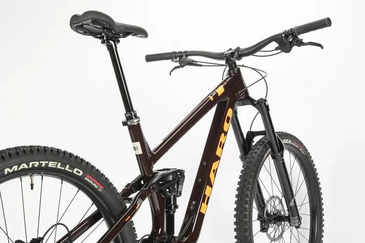 Haro Bikes Haro Greer Alloy 2 Full Suspension Mountain Bike Cedar Brown \ Orange