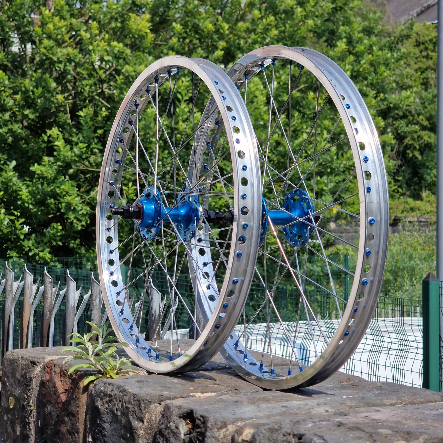 IRONHEAD Old School BMX 20 Inch / Blue/Silver Holy Moly Pro Class Style 20 Inch Alloy Wheelset Pair