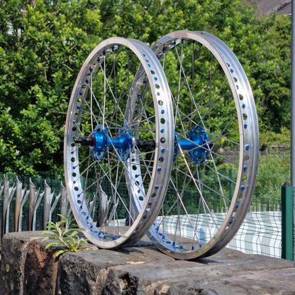 IRONHEAD Old School BMX 20 Inch / Blue/Silver Holy Moly Pro Class Style 20 Inch Alloy Wheelset Pair