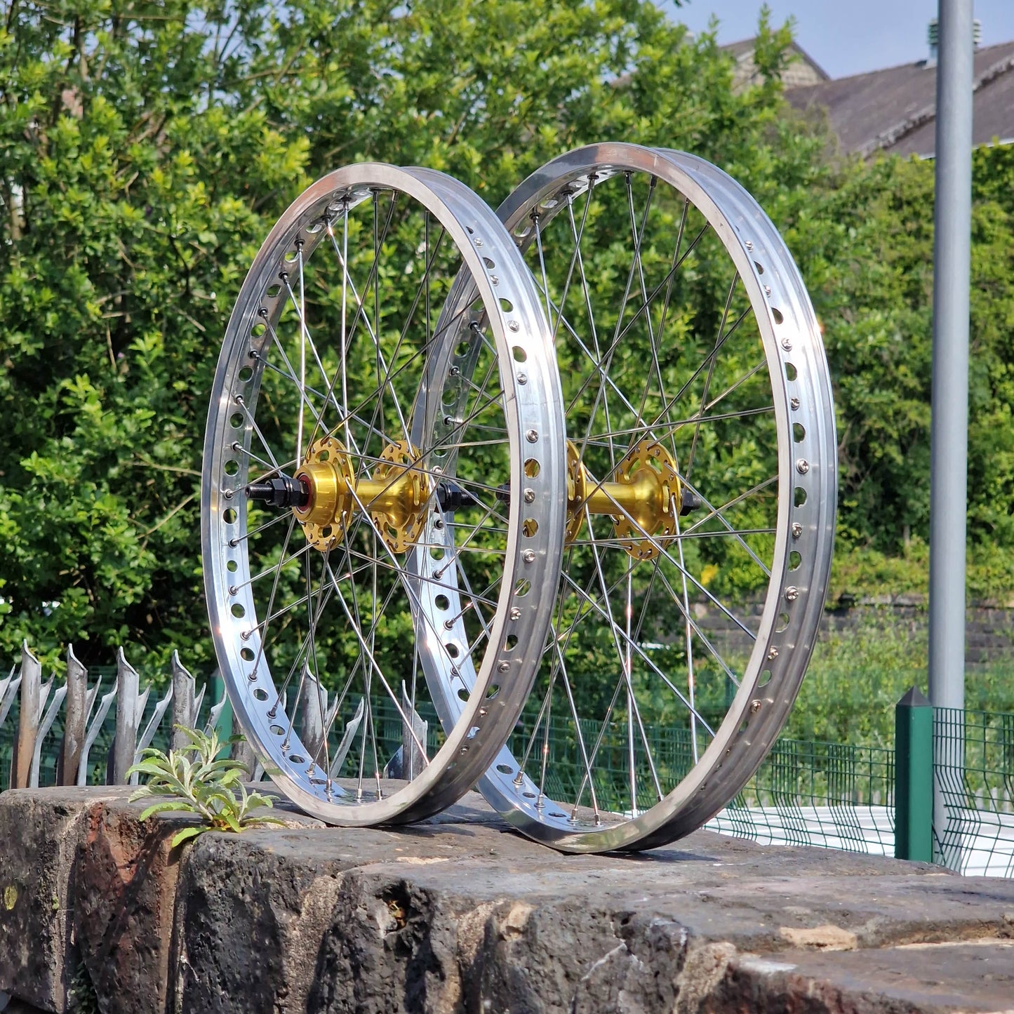 IRONHEAD Old School BMX 20 Inch / Gold/Silver Holy Moly Pro Class Style 20 Inch Alloy Wheelset Pair