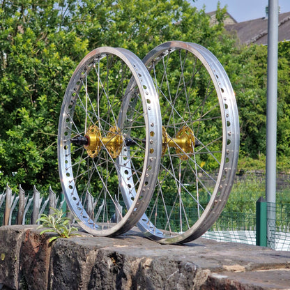 IRONHEAD Old School BMX 20 Inch / Gold/Silver Holy Moly Pro Class Style 20 Inch Alloy Wheelset Pair
