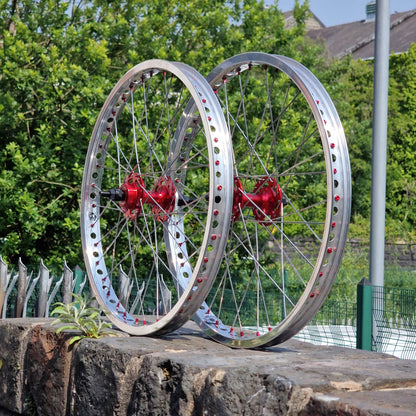 IRONHEAD Old School BMX 20 Inch / Red/Silver Holy Moly Pro Class Style 20 Inch Alloy Wheelset Pair
