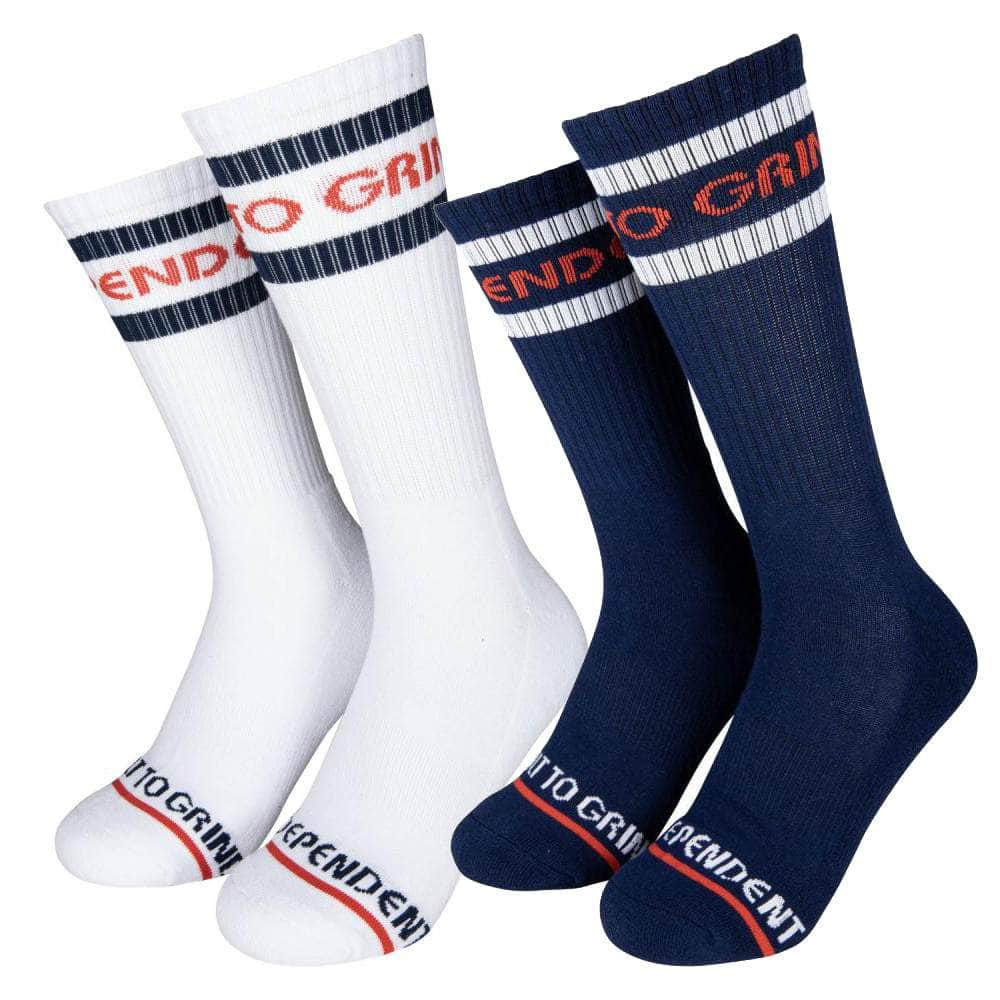 Independent Clothing & Shoes White / Dark Navy Independent Classic Bauhaus Stripes Socks 2 Pack White /  Dark Navy