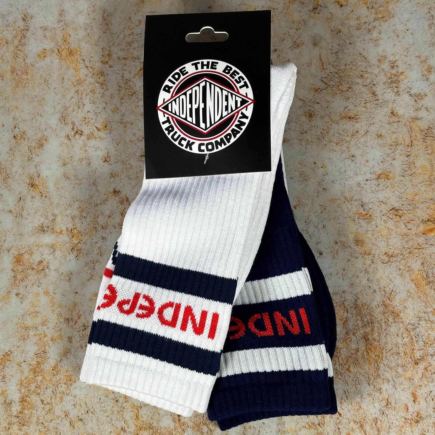 Independent Clothing & Shoes White / Dark Navy Independent Classic Bauhaus Stripes Socks 2 Pack White /  Dark Navy